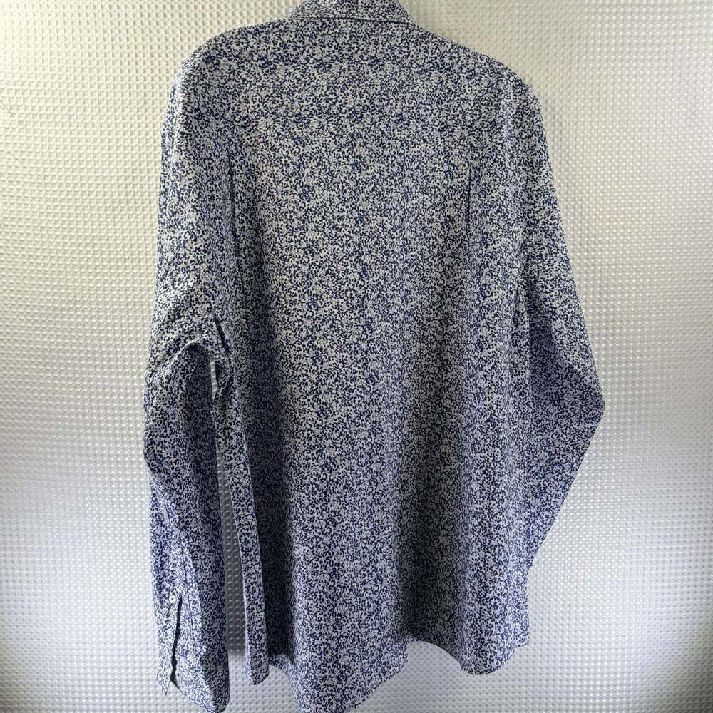 Nick Graham Men's Stretch Modern Fit Micro Floral Print Dress Shirt Blue/White - Picture 3 of 7